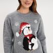 Pull de No&euml;l avec sequins gris clair femme