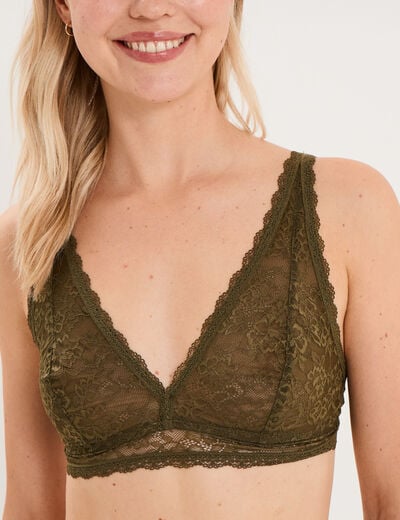 Soutien-gorge triangle dentelle vert kaki femme