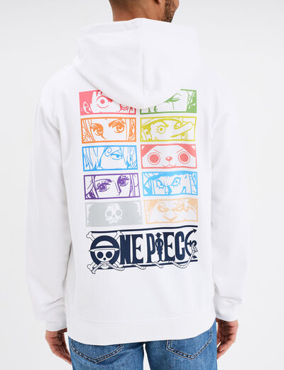 Sweat hoodie 1 poche coton One Piece blanc homme
