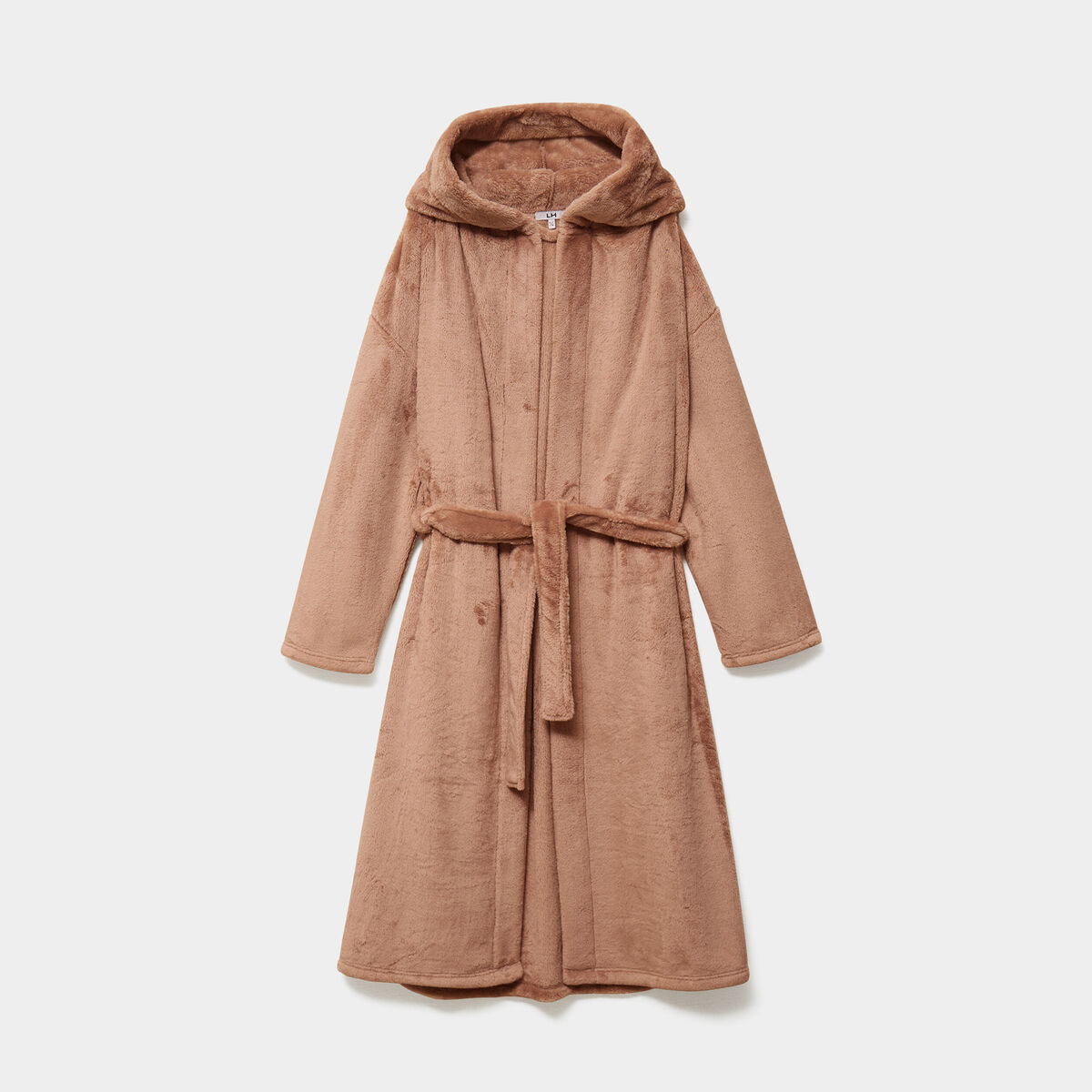 Peignoir effet velours &agrave; capuche beige femme