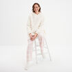Poncho plaid &agrave; capuche effet polaire ivoire femme