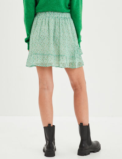 Jupe courte patineuse à volants vert femme