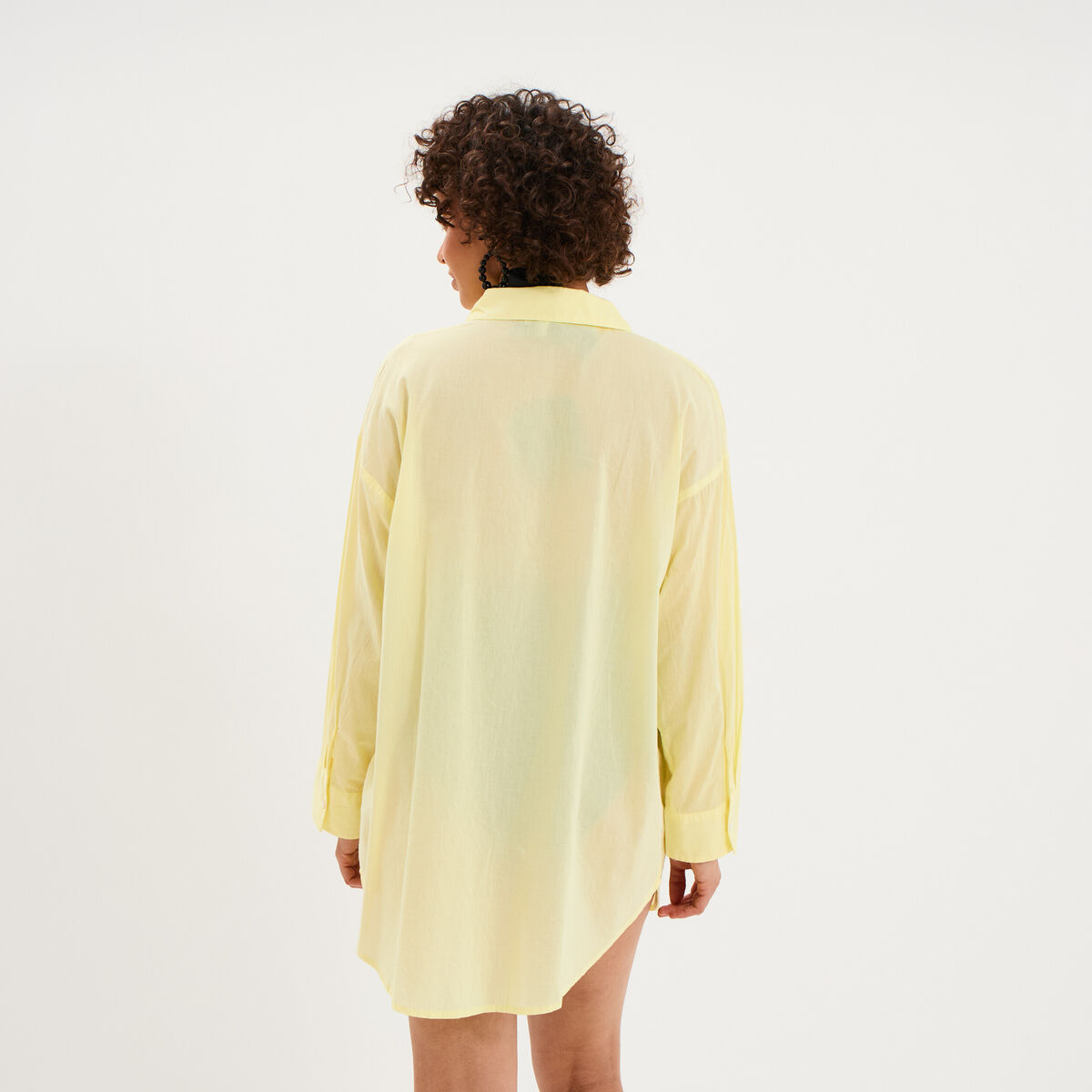 Robe chemise de plage voile de coton jaune femme