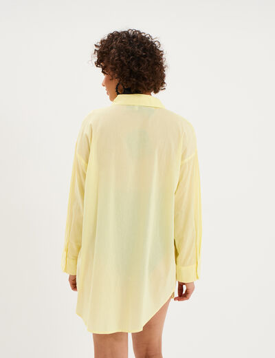Robe chemise de plage voile de coton jaune femme
