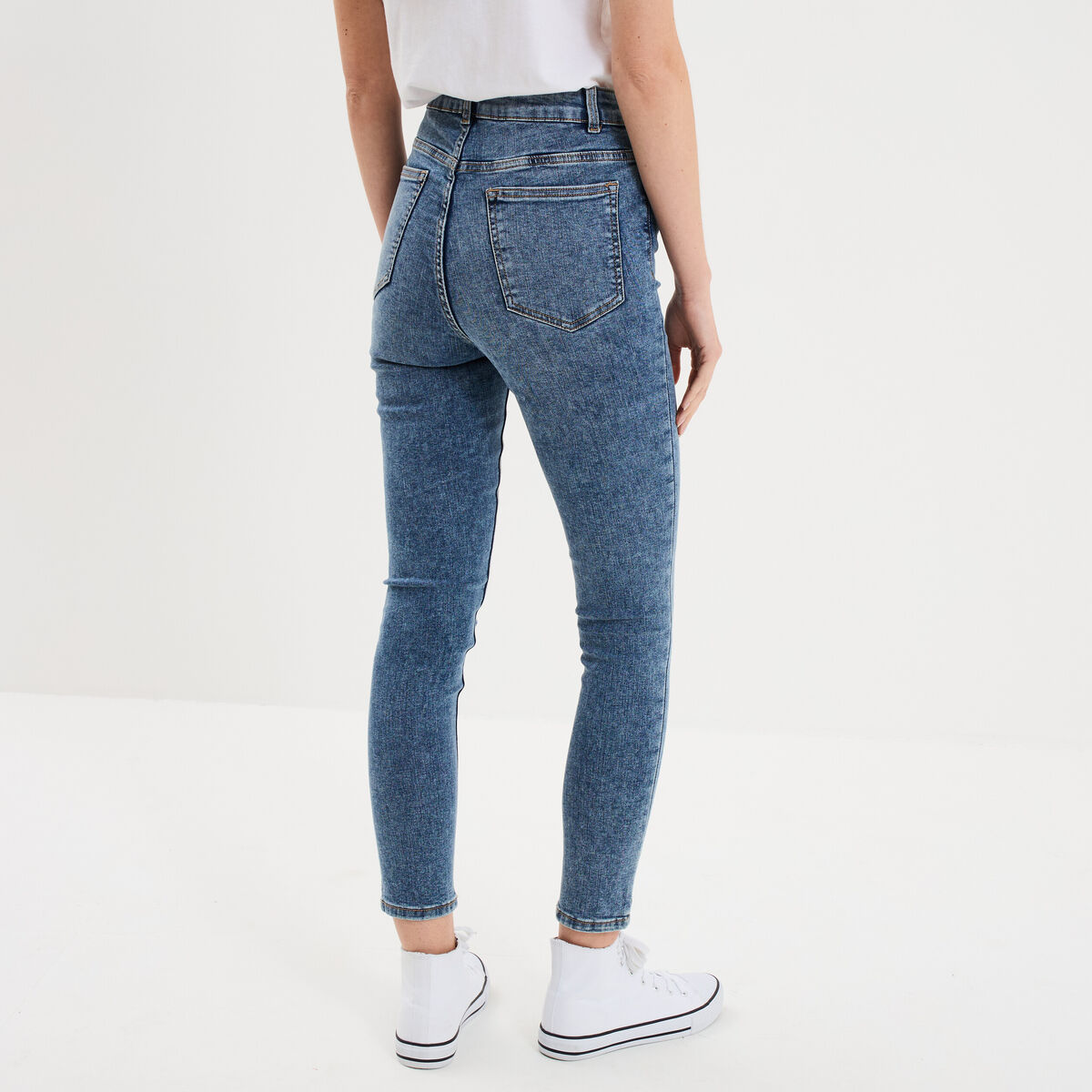 Jeans skinny taille haute cropped denim stone femme