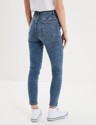 Jeans skinny taille haute cropped denim stone femme