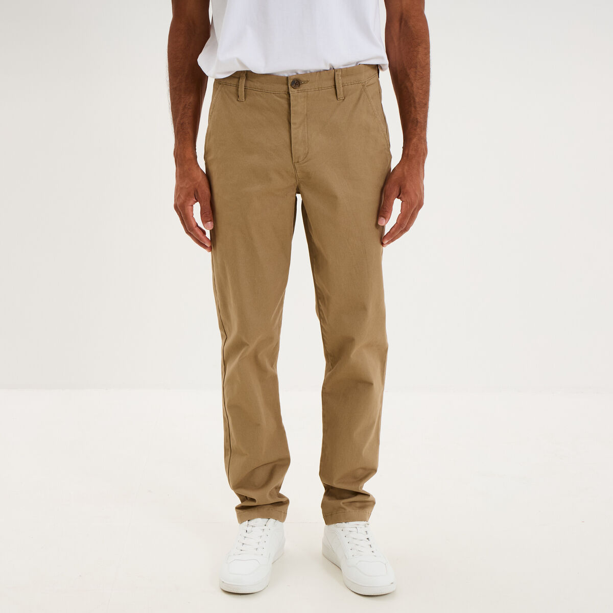 Pantalon chino droit stretch vert kaki homme