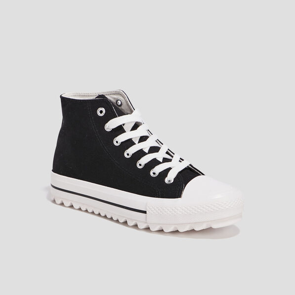 baskets montantes toile semelle crantee noir femme Baskets montantes toile semelle crantée noir femme
