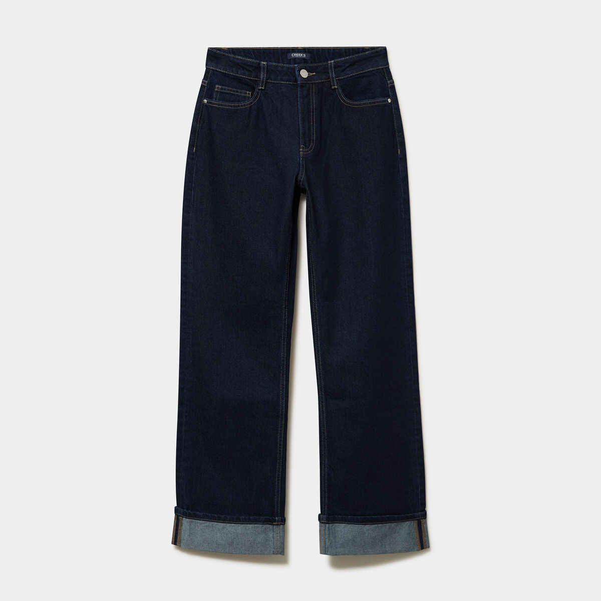 Jean droit bord revers 7/8&egrave;me denim brut femme