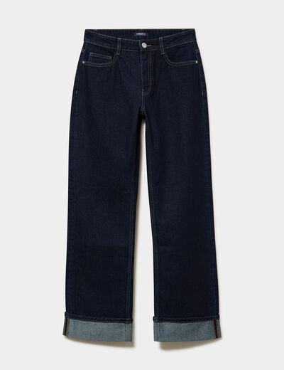 Jean droit bord revers 7/8&egrave;me denim brut femme