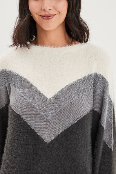 Pull manches longues gris clair femme