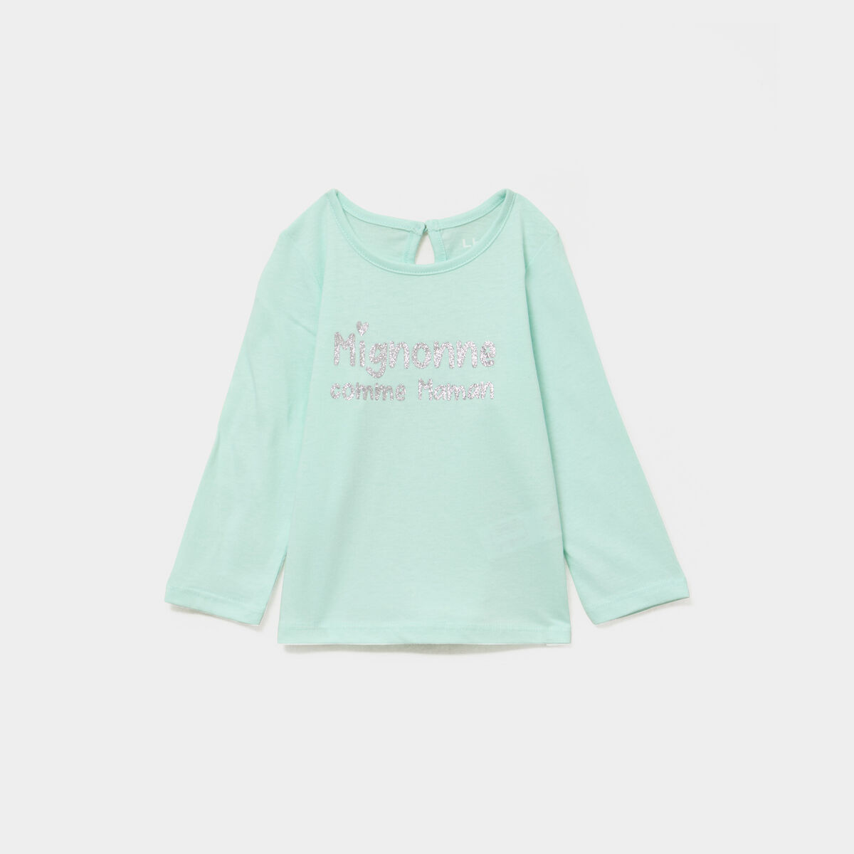 T-shirt manches longues coton bleu turquoise b&eacute;b&eacute; fille