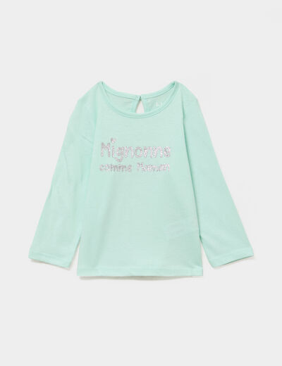 T-shirt manches longues coton bleu turquoise b&eacute;b&eacute; fille