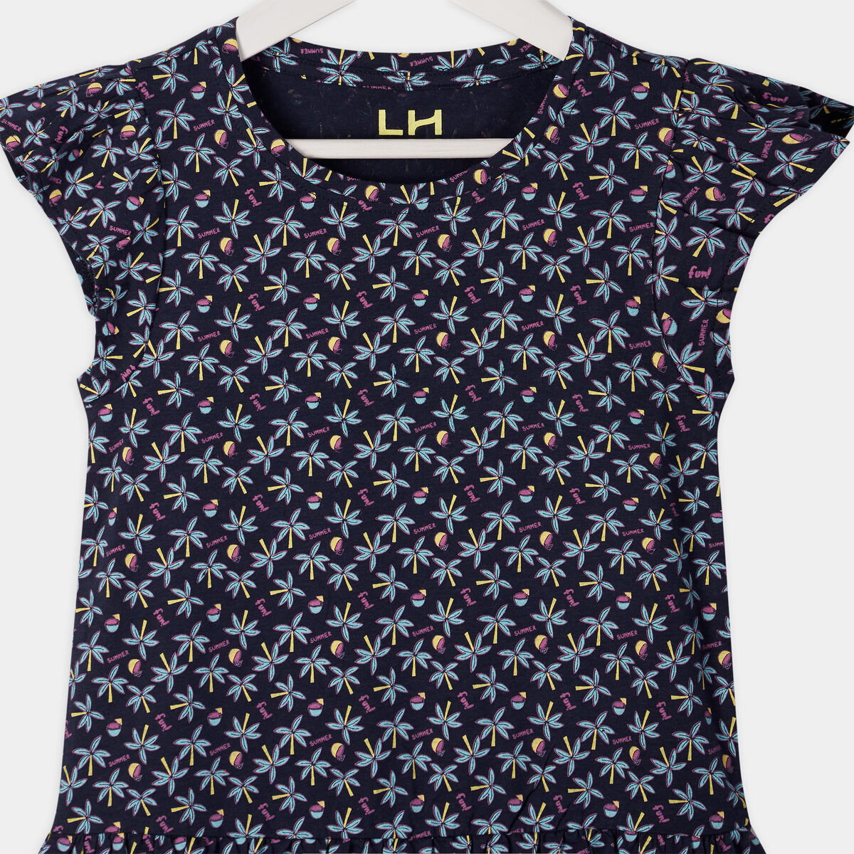 Robe courte évasée à volants bleu marine fille