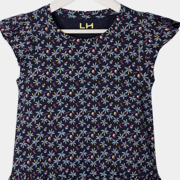 Robe courte évasée à volants bleu marine fille