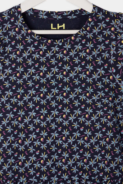 Robe courte évasée à volants bleu marine fille