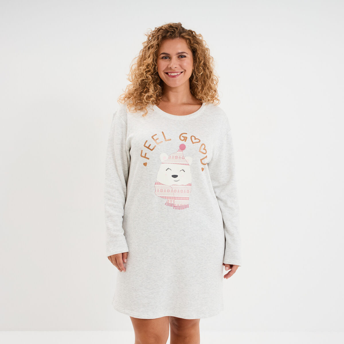 Chemise de nuit manches longues gris clair femme grande taille