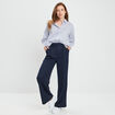 Pantalon large taille haute bleu marine femme