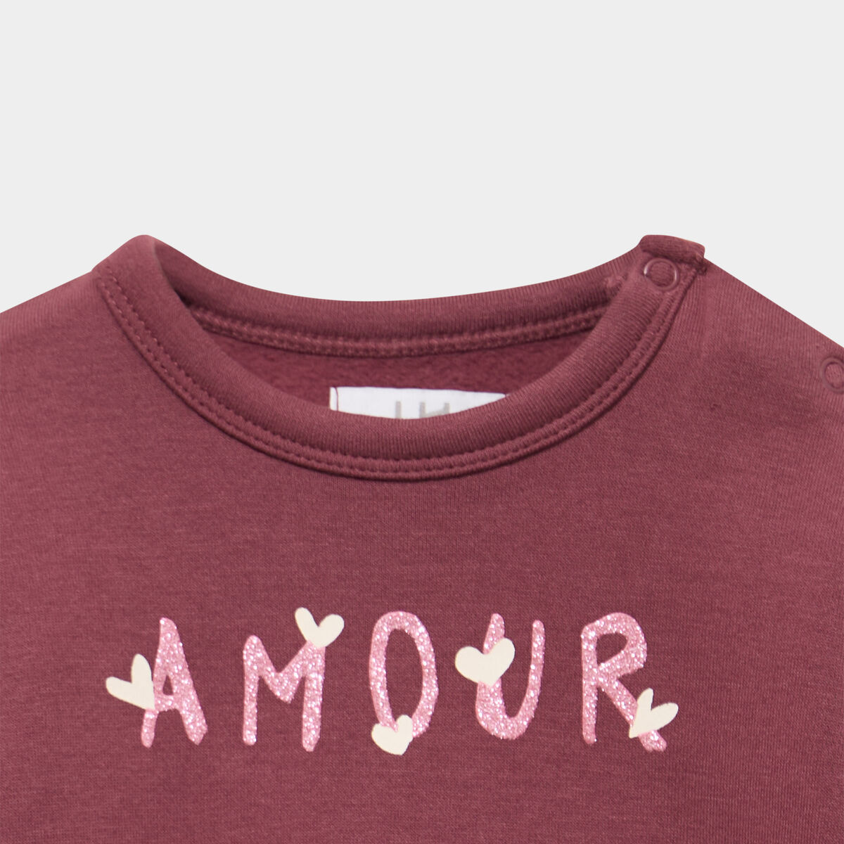 Sweat molletonn&eacute; boutons &eacute;paules bordeaux b&eacute;b&eacute; fille