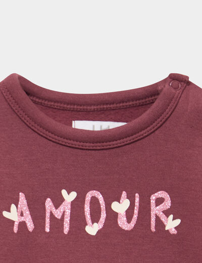 Sweat molletonn&eacute; boutons &eacute;paules bordeaux b&eacute;b&eacute; fille