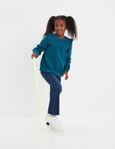 Jegging flare taille élastiquée bleu fille