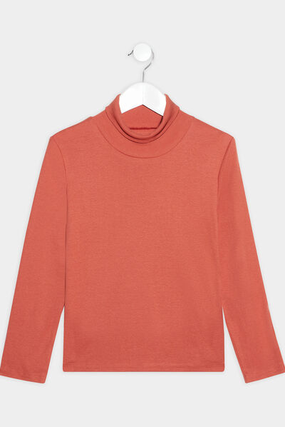 T-shirt col roulé manches longues terracotta garçon