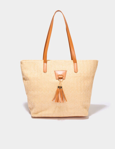 Sac shopper effet tressé sable femme