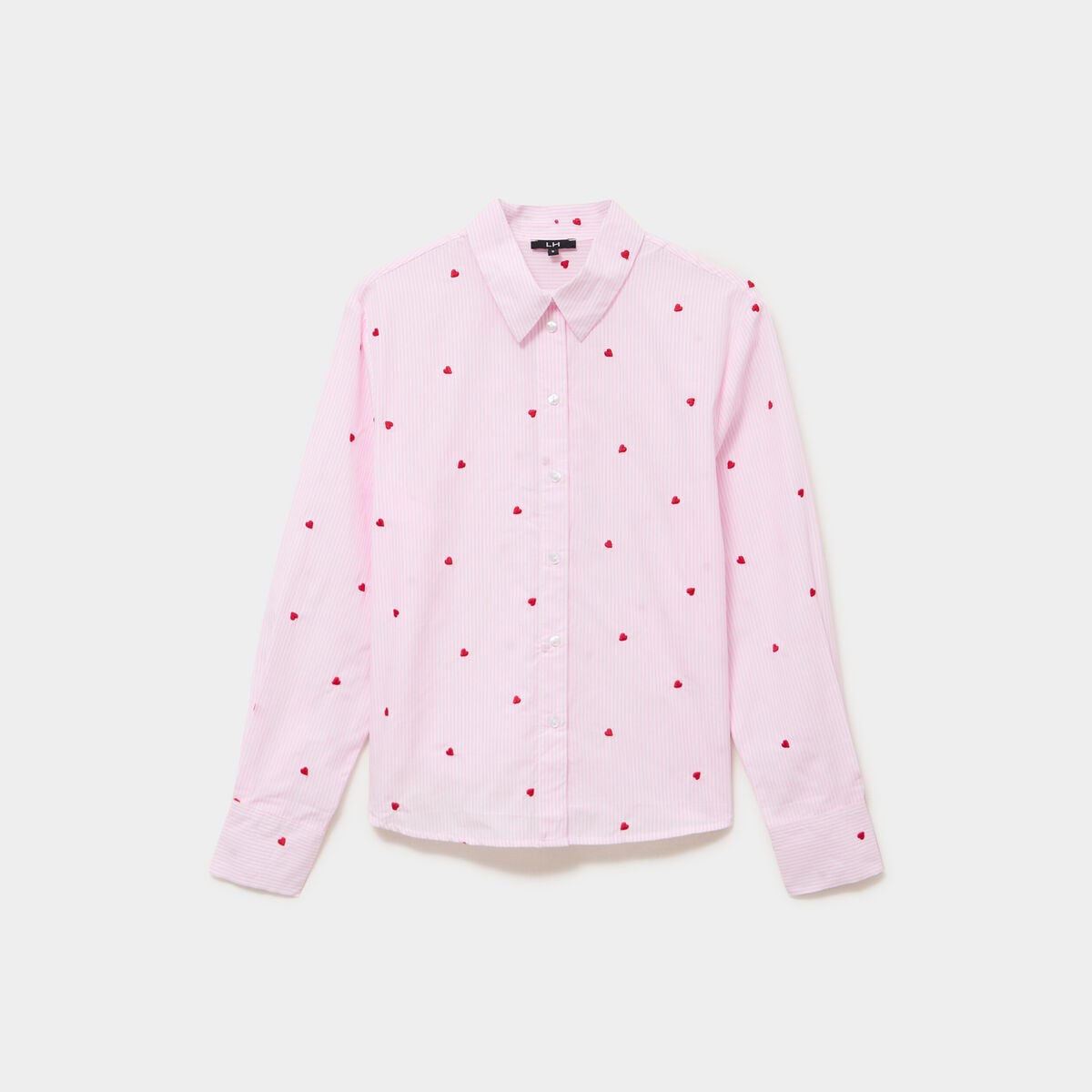Chemise brod&eacute;e manches longues rose femme