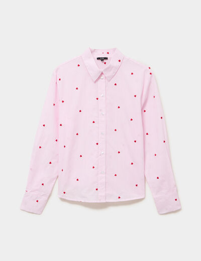 Chemise brod&eacute;e manches longues rose femme