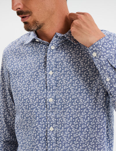 Chemise droite imprimée manches longues bleu homme