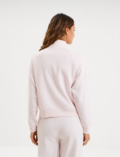 Sweat zipp&eacute; molleton col montant rose clair femme
