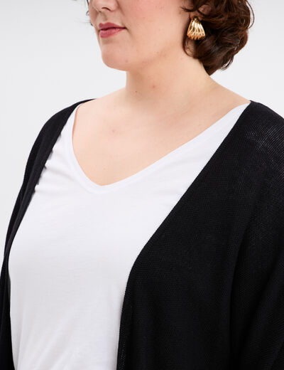 Gilet col ouvert manches 3/4 noir femme grande taille