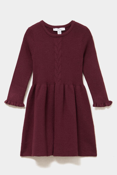 Robe tricot &eacute;vas&eacute;e manches longues violet fonc&eacute; b&eacute;b&eacute; fille