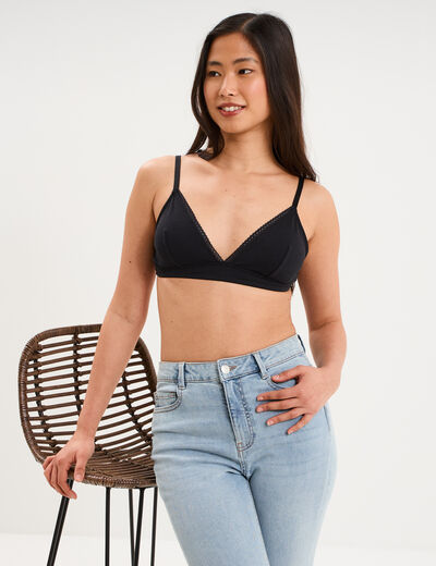 Soutien-gorge triangle padd&eacute; coton noir femme