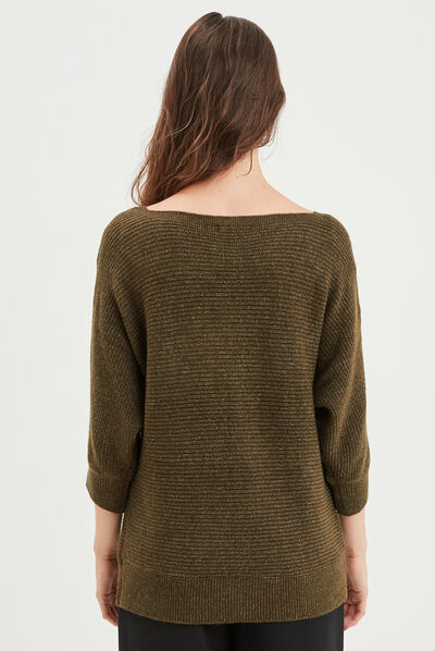 Pull manches 3/4 vert kaki femme