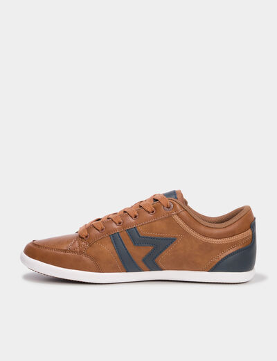 Baskets plates à lacets marron cognac homme