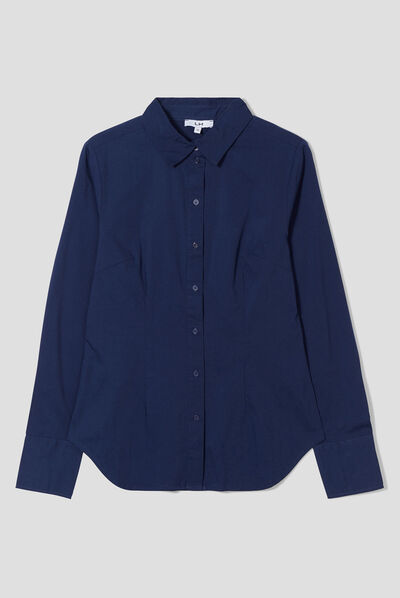 Chemise cintrée manches longues bleu marine femme