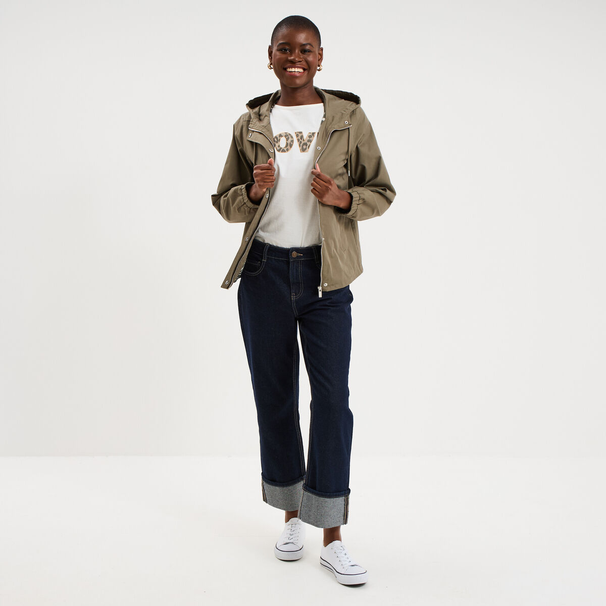 Parka courte imperm&eacute;able &agrave; capuche vert kaki femme