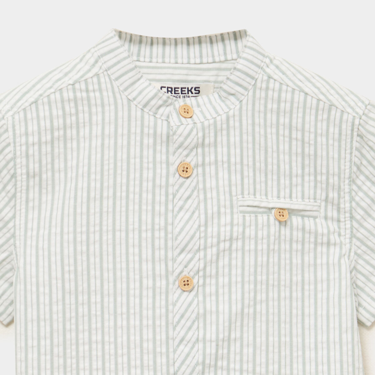 Chemise col mao manches courtes vert pastel b&eacute;b&eacute; gar&ccedil;on
