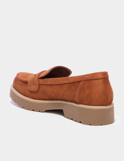 Mocassins su&eacute;dine semelles crant&eacute;es marron femme