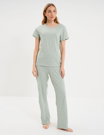 Ensemble pyjama t-shirt pantalon coton vert pastel femme