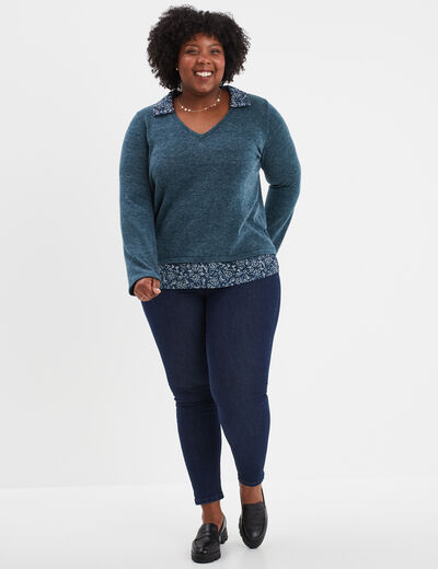 Jeans skinny 7/8ème à strass denim brut femme grande taille