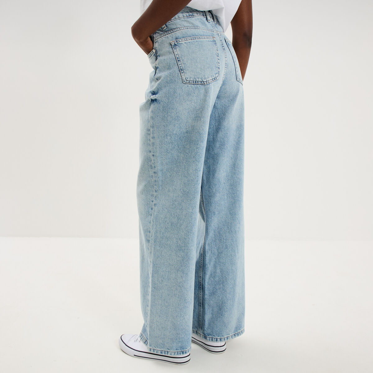Jean large taille haute coton denim double stone femme