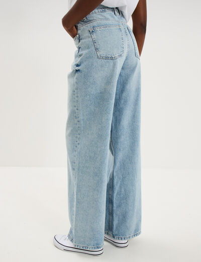 Jean large taille haute coton denim double stone femme