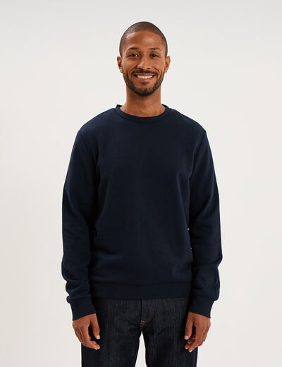 Sweat molleton col rond bleu marine homme