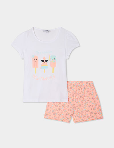 Ensemble pyjama short 2 pièces blanc fille