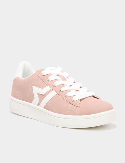 Baskets &agrave; lacets su&eacute;dine rose femme