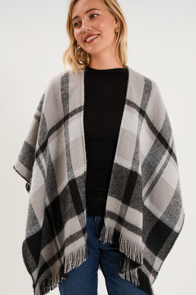 Poncho &agrave; franges gris femme