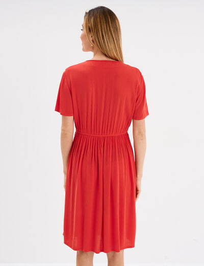 Robe col en V détails tressés rouge femme