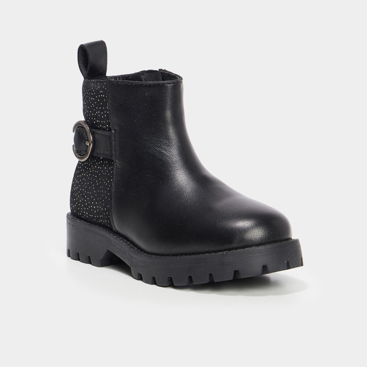 Bottines crantées à strass en cuir noir fille